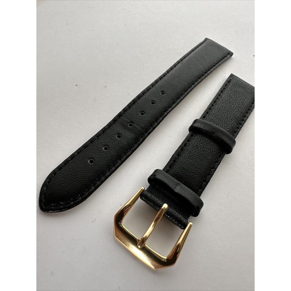 Kreisler 19mm Black Genuine Leather Watch Strap Band Gold Tone Buckle 19L